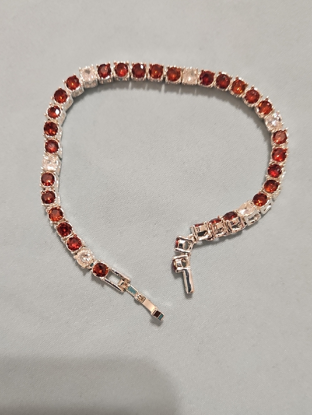 Sterling Silver Red And  Crystal Tennis Bracelet - Women Jewelry 7".